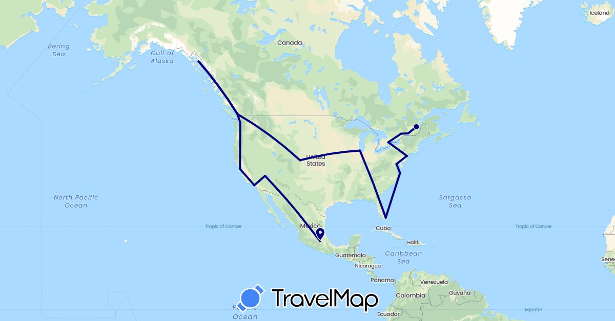 TravelMap itinerary: driving in Canada, Mexico, United States (North America)